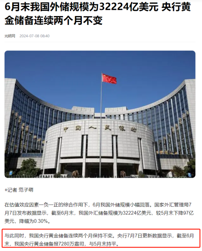 金融早参 | 国家外汇管理局：6月末外汇储备32224亿美元